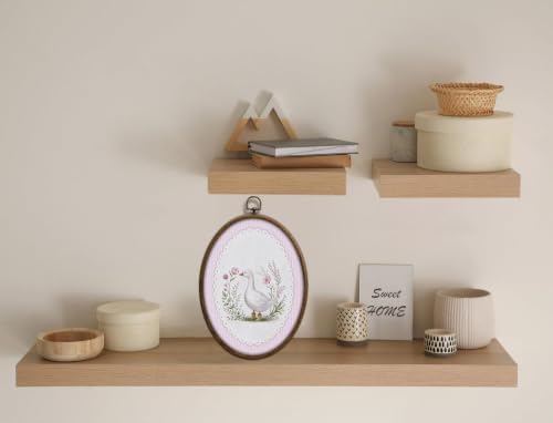 Cottage core Goose Oval Wall Art, Pink Floral Striped Nursery Wall Decor - Image 4