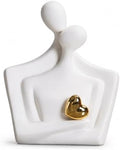 Ceramic Hugging Couple Statue with Gold Heart - Lover Figurine Home Decor Aesthetic, Romantic Gift for Her on Wedding Anniversaries and Valentine's Day Decor for Living Room Bedroom Shelf by GJFASGF