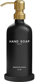 Luxury Glass Hand Soap Dispenser Bathroom Set by Brighter Barns - Refillable Glass Bottle Set - Hand Soap Dispenser for Black and Gold Bathroom Decor, Vacation Rental, Office, Spa, Hotel (Black/Gold) by BrighterBarns
