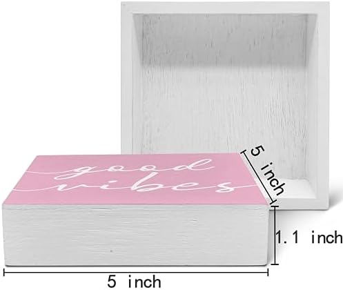 SRADMO Botanical Eucalyptus Leaves Wood Box Sign Desk Decor, Rustic Eucalyptus Leaves Wooden Block Box Sign Decoration For Home Office Shelf Table Decor (Pink) - Image 2