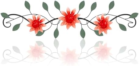 KHJCXS Metal Wall Art Modern Minimalist Metal Flowers Indoor Decor Horizontal Wall Art Iron Artwork,for Over Door,Bedroom,Living Room,Kitchen,Office Scroll Decor(Red) by WelcometoKHJCXS