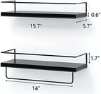 Shario Black Floating Shelves - Set of 2, Wall Mounted Hanging Shelves with Black Towel Rack, Decorative Storage Shelves for Bathroom, Kitchen, Living Room & Bedroom - Image 3