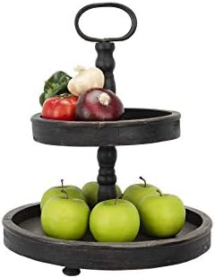 Creative Co-Op Distressed Blackwashed Wood 2-Tier Tray with Metal Handle - Image 3