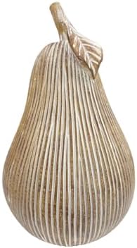 Brown-White Striped Pear Figurine, Modern Resin Pear Sculpture for Home Decor, Decorative Fruit Statues Accent for Kitchen Counter, Dining Room, Coffee Table & Bookshelf Display by Dwelloria