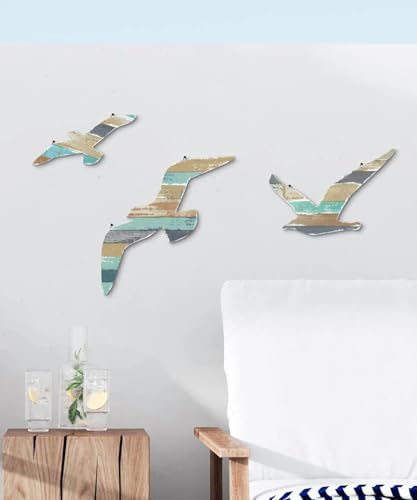 Putuo Decor Coastal Seagull Wall Decor Set of 3, Wooden Beach Wall Art on MDF with Distressed Nautical Stripes, Lightweight Ocean Theme Wall Hanging for Bathroom Living Room Bedroom Entryway - Image 7