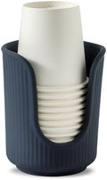 Dobbyby Ceramic Bathroom Cup Dispenser with Stylish Vertical Stripes - Disposable Mouthwash Cup Holder Holds 3-4oz Paper Cups for Rinsing Cups on Bathroom Vanity Countertops (Matte Blue) by Dobbyby