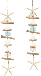 JQAQJU 2PCS Wooden Driftwood Wall Decor with Starfish, Coastal Wall Decor by JQAQJU