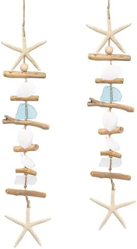 JQAQJU 2PCS Wooden Driftwood Wall Decor with Starfish, Coastal Wall Decor by JQAQJU