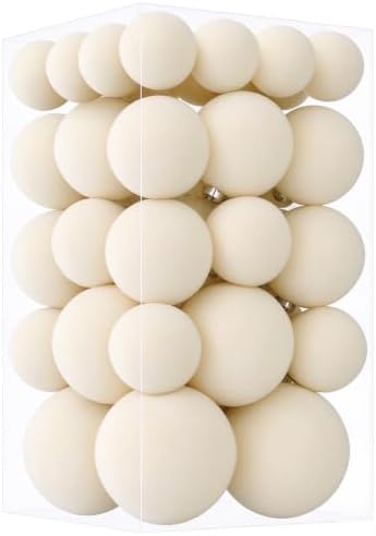46Pcs Velvet Christmas Ball Ornaments Set - Flocked Shatterproof Christmas Tree Decorations Classic Hanging Ornaments with Rope for Xmas Wreath Holiday Home Decor (Multi-Size, Cream) by Unknown