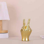 LCCCK Gold Hand Sculpture Peace Sign Decor, Cool Gesture Hand Statue Finger Knick Knack for Shelves, Weird Gift Funky Sculpture for Desk Bookshelf TV Stand Accent Ornaments Peaceful Decor - Image 4