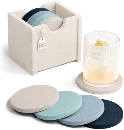 Fluxynara Felt Coasters with Holder, Set of 8 for Drinks, Ocean Gradient by FLUXYNARA