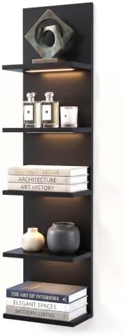 Homaterial 5 Tier Wall Shelf Unit with Light, Black by Homaterial