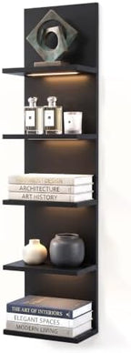 Homaterial 5 Tier Wall Shelf Unit with Light, Black by Homaterial