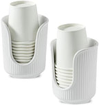 Dobbyby Ceramic Bathroom Cup Dispenser with Stylish Vertical Stripes - Disposable Mouthwash Cup Holder Holds 3-4oz Paper Cups for Rinsing Cups on Bathroom Vanity Countertops (Off White-2 Pack) by Dobbyby