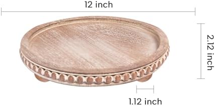 HPC Decor 12in Round Gray Wood Beaded Tray - Decorative Living Room, Coffee Table, Kitchen Table, Dining Room or Farmhouse Serving Tray - Image 3