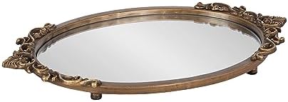 Kate and Laurel Arendahl Vintage Oval Mirrored Decorative Tray; 17 x 10; Antique Gold; Traditional Ottoman Tray for Living Room Home Decor with Ornate Detailing by KateandLaurel