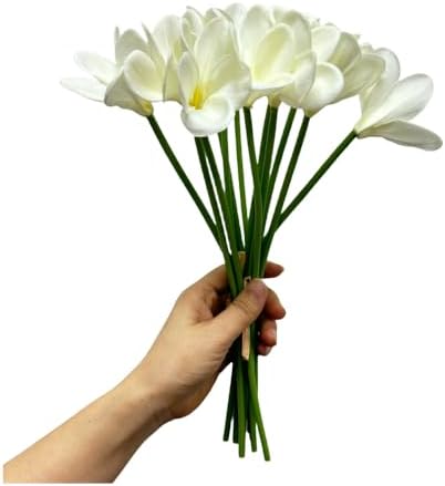 10 pcs White Artificial Plumeria Flowers with Stems, Real Touch,13inch - Image 2