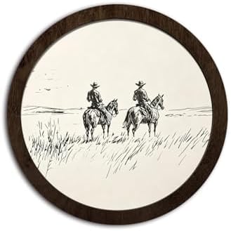 CFFJLHN Vintage Western Cowboy Framed Wall Art Decor Classy Western Decor, Rustic Country Southwest Cowboy Riding Horse Round Wall Art Hanging Decorations for Home Bedroom Living Room, 10x10 Inch by Unknown