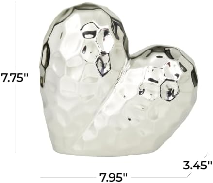 Deco 79 Porcelain Ceramic Heart Decorative Sculpture Dimensional Angled Origami Inspired Home Decor Statue, Accent Figurine 8" x 3" x 8", Silver - Image 5