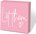 Let Them Wooden Sign, Pink Office Decorations for Work, Let Them Mental Health Rustic Wood Box Signs 5x5 Inch, Desk Shelf Tabletop Decor for Home Cubicle Decor, Office Gifts for Coworkers Women, 20 by scodilo
