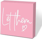 Let Them Wooden Sign, Pink Office Decorations for Work, Let Them Mental Health Rustic Wood Box Signs 5x5 Inch, Desk Shelf Tabletop Decor for Home Cubicle Decor, Office Gifts for Coworkers Women, 20 by scodilo