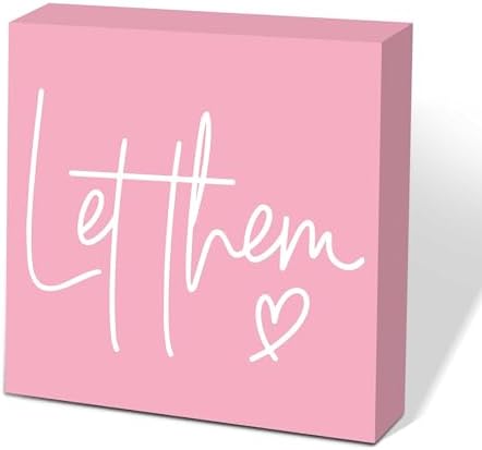 Let Them Wooden Sign, Pink Office Decorations for Work, Let Them Mental Health Rustic Wood Box Signs 5x5 Inch, Desk Shelf Tabletop Decor for Home Cubicle Decor, Office Gifts for Coworkers Women, 20 by scodilo