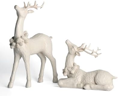 DN DECONATION 2pcs White Christmas Reindeer Statue, Christmas Home Decor by DNDECONATION