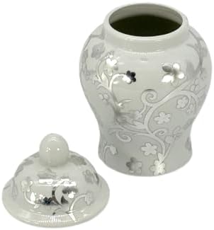 8" Ceramic Ginger Jar w/Lid - Classic Chinese Style Porcelain Jar Tea Storage for Home Decor Decorative Centerpiece Vintage Accent Antique Vase Jingdezhen (Silver& White) - Image 2