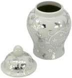 8" Ceramic Ginger Jar w/Lid - Classic Chinese Style Porcelain Jar Tea Storage for Home Decor Decorative Centerpiece Vintage Accent Antique Vase Jingdezhen (Silver& White) - Image 2