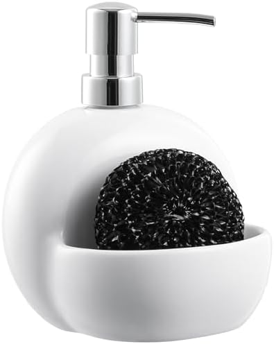RQYIXI 2-in-1 Ceramic Soap Dispenser with Sponge Holder,White,25 Oz by RQYIXI