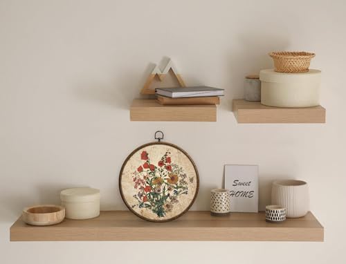 Vintage Floral Wall Decor, Printed Canvas Wall Hanging for Bedroom Kitchen Home Office, Round Wall Decoration, Wall Art Bedroom, Living Room Wall Art, Dorm Decor, Circular Wall Hanging with Hooks,2 - Image 4