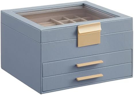 SONGMICS Jewelry Box Organizer, 3-Layer Storage with 2 Drawers, Glass Lid by SONGMICSbySONGMICSHOME