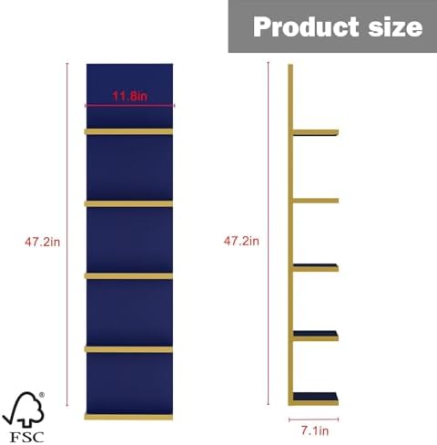 Homaterial 5 Tier Wall Shelf Unit with Light, Blue - Image 2