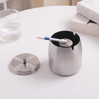 Large Ashtray with Lid for Cigarette, Stainless Steel Smokeless Odorless Windproof Ash tray for Home Office Tabletop Outside Patio Outdoor Balcony(3.93"x3.2"x3.82") - Image 6