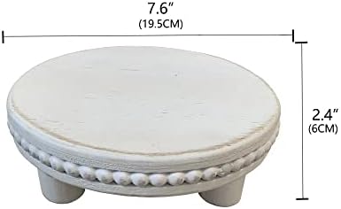 dwellington Farmhouse Beaded Wood Pedestal Tray Decor, 7.6” Round Vintage Display Stand, Decorative Accent Display Riser for Kitchen, Bathroom Small Items (White) - Image 2