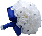 Wedding Bouquets for Bride, Bridal Flowers for Wedding, Bride Bridesmaid Hand Flowers Bridal Bouquet Crystal Diamond Silk Roses, Artificial Flowers Bouquet for Church Wedding Party (Blue) by KOLACEN