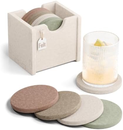Fluxynara Felt Coasters with Holder, Set of 8 for Drinks, Boho by FLUXYNARA