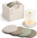 Fluxynara Felt Coasters with Holder, Set of 8 for Drinks, Linen Dusk by FLUXYNARA