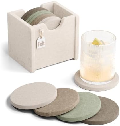 Fluxynara Felt Coasters with Holder, Set of 8 for Drinks, Linen Dusk by FLUXYNARA