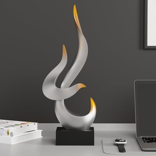 Silver Fire Flame Sculpture,Art Modern Abstract Statue,Shelf Accents Decor - Image 2