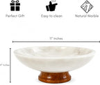 White Marble Fruit Bowl with Pedestal, 11" Large Decorative Centerpiece Bowl for Dining Table, Modern Kitchen Counter Fruit Bowl, Handcrafted Stone Marble Bowl, Luxury Home Decor Accent - Image 3