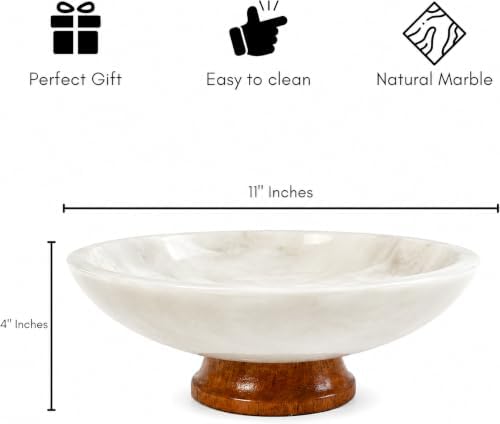 White Marble Fruit Bowl with Pedestal, 11" Large Decorative Centerpiece Bowl for Dining Table, Modern Kitchen Counter Fruit Bowl, Handcrafted Stone Marble Bowl, Luxury Home Decor Accent - Image 3