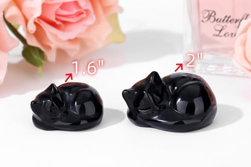 QINJIEJIE 2 in Black Obsidian Cat Crystal Black Cat Gemstones Healing Stone - Image 3