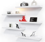 RICHER HOUSE 5-Set Floating Shelves with Lip, White Wall Mounted Wood Shelf by RicherHouse