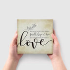 Inspirational Bible Verse 1 Corinthians 13:13 Faith Hope and Love Wooden Box Sign Scripture Desk Decor Rustic Scripture Wood Block Plaque Box Sign for Home Office Shelf Table Decoration - Image 4