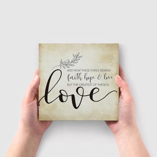 Inspirational Bible Verse 1 Corinthians 13:13 Faith Hope and Love Wooden Box Sign Scripture Desk Decor Rustic Scripture Wood Block Plaque Box Sign for Home Office Shelf Table Decoration - Image 4