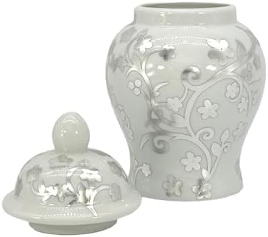 8" Ceramic Ginger Jar w/Lid - Classic Chinese Style Porcelain Jar Tea Storage for Home Decor Decorative Centerpiece Vintage Accent Antique Vase Jingdezhen (Silver& White) - Image 3