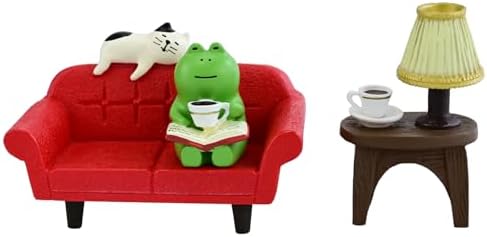 Mevodeata Cute Mini Frog Figurine with Small Sofa and Lamp Table Resin Frog Figure for Office Decor (Red Long Sofa) by Unknown