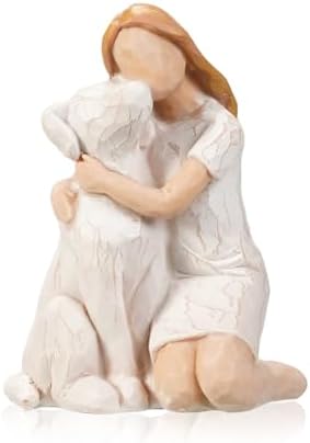 Girl with Dog Figurine, Child and Puppy Resin Statue, Cute Friendship Decor, Pet Lover Gift, Tabletop Home Decoration by Unknown