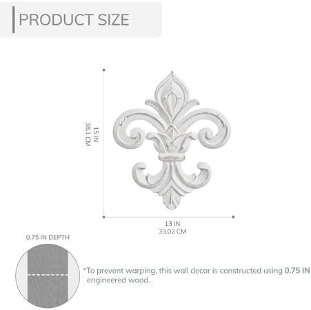 JFY Designs Fleur De Lis Carved Wood Wall Art, White Distress, 13x15 in - Image 4